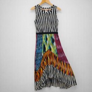 Klozlyne Women Ikat Patchwork Maxi Dress Size S Multicolor High Low Boho Vibrant